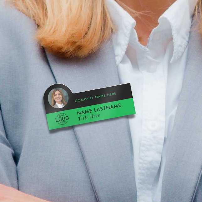 Logotyp Photo ID Snyggt Simple Grönt Black Busines Namnbricka (Skapare uppladdad)