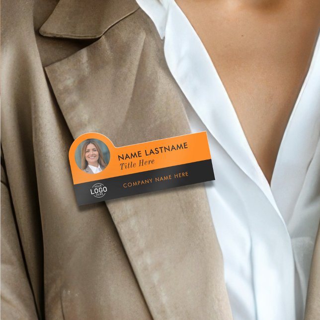 Logotyp Photo ID Title Modern Orange Black Busines Namnbricka (Skapare uppladdad)