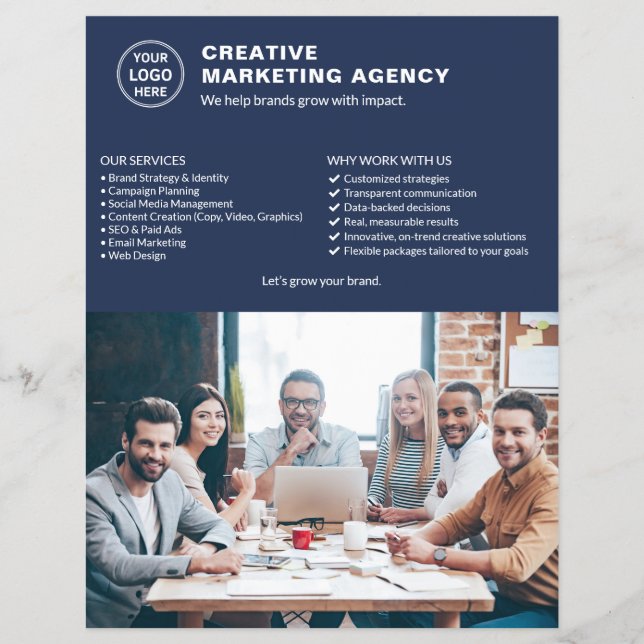 Logotyp Photo Navy Blue Marknadsföring Kreativ Bus Reklamblad (Framsidan)