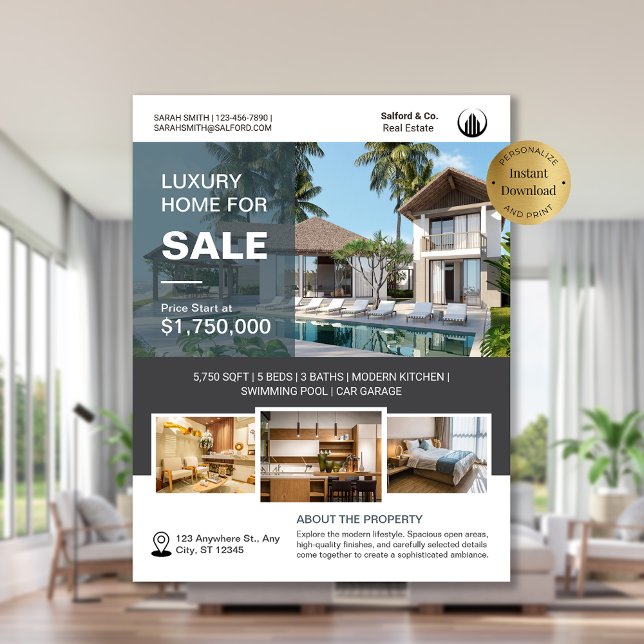 Logotyp Photo Real Gods House for Sale Template Reklamblad (Logo Photo Real Estate House for Sale Template Flyer)