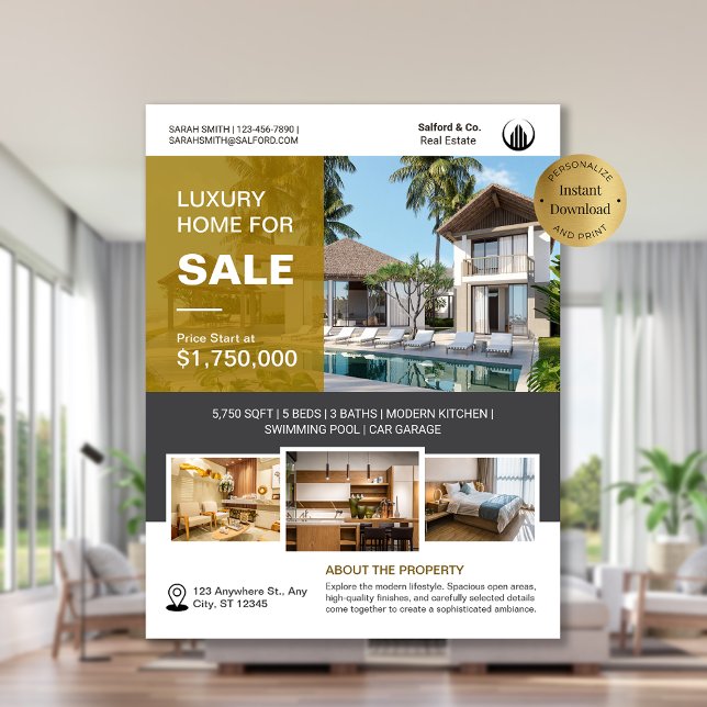 Logotyp Photo Real Gods House for Sale Template Reklamblad (Logo Photo Real Estate House for Sale Template Flyer)