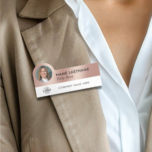 Logotyp Photo Sleek Faux Ro Guld White Employee Namnbricka