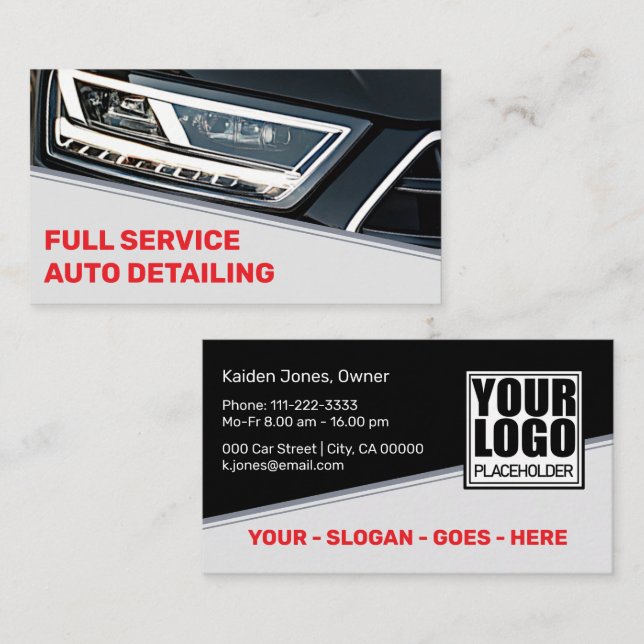 Logotyp Photo Template Coola Black Red Car Service Visitkort (Fram/baksida)