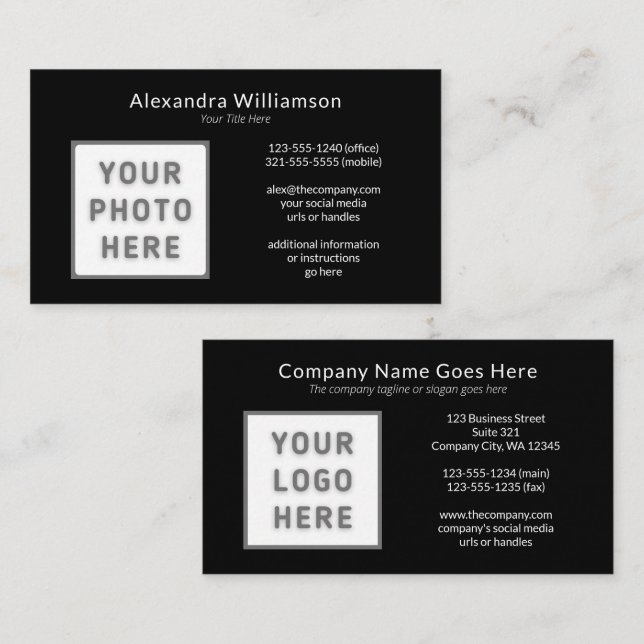 Logotyp Photo Template Front Black White Visitkort (Fram/baksida)