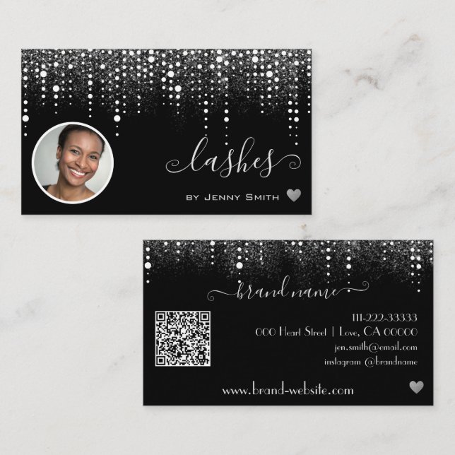 Logotyp Photo Template Söt Silver Glitter Rain Visitkort (Fram/baksida)