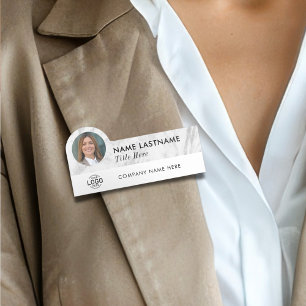 Logotyp Photo Title Sleek Faux Grått Marble Employ Namnbricka