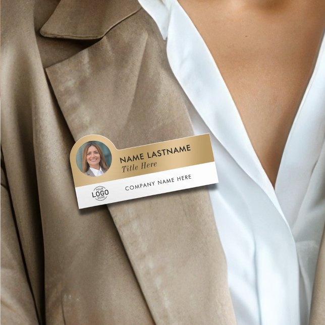 Logotyp Photo Title Sleek Faux Guld Business Emplo Namnbricka (Skapare uppladdad)