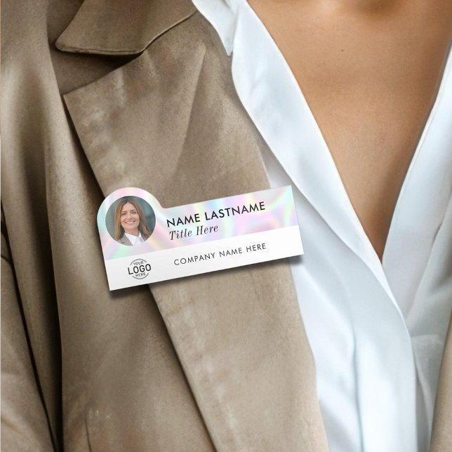 Logotyp Photo Title Sleek Faux HoloGrapee Employee Namnbricka (Skapare uppladdad)