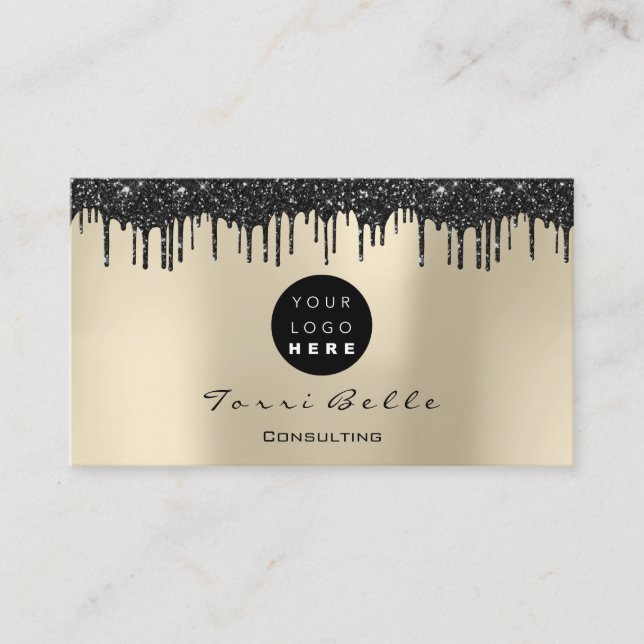 Logotyp Professionell Black Drip Glitter Consultin Visitkort (Framsida)