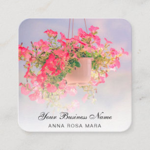 *~* Logotyp QR Blommigt Flower Hanging Rosa Petuni Fyrkantigt Visitkort