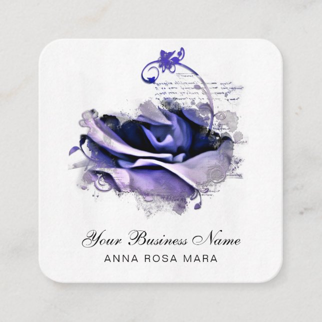 *~* Logotyp QR Blue Lavender Ro Blommigt Flower Fyrkantigt Visitkort (Framsida)