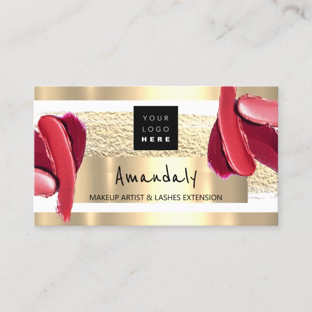 Logotyp QR CODE Logotyp Guld Rosa Strokes Makeup A Visitkort (Framsida)