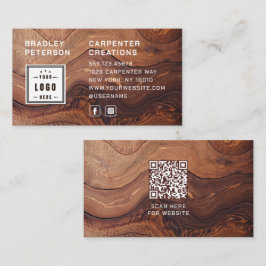Logotyp QR Code Modern Wooden Carpentry Constructi Visitkort