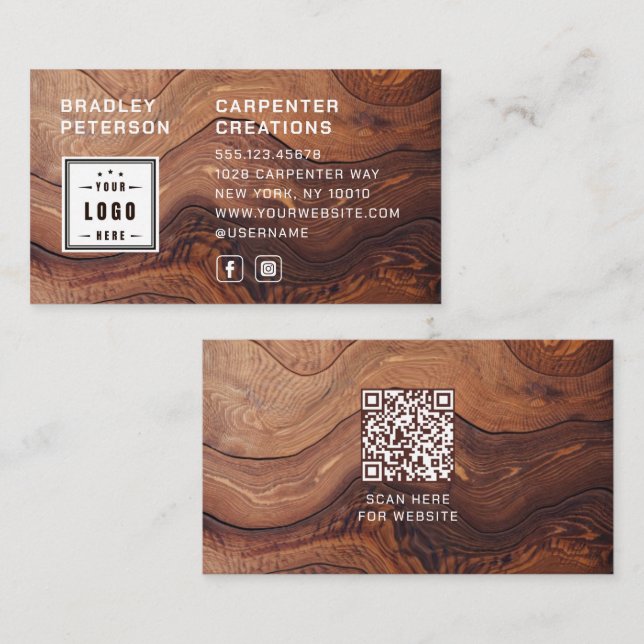 Logotyp QR Code Modern Wooden Carpentry Constructi Visitkort (Fram/baksida)