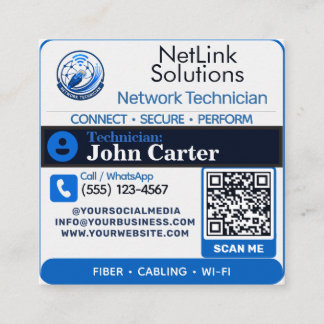 logotyp Qr Code Nätverkstekniker | Fiber och Wi-Fi Fyrkantigt Visitkort