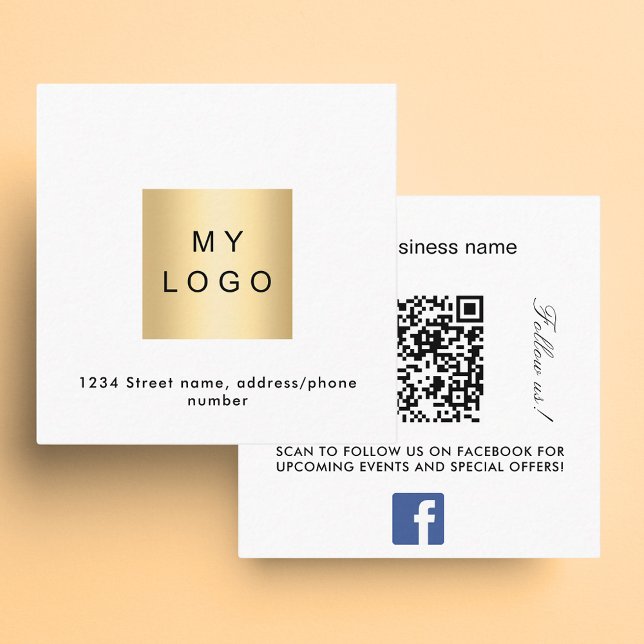 Logotyp QR Facebook följer oss färg-premie Fyrkantigt Visitkort (Skapare uppladdad)