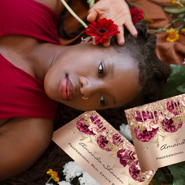 Logotyp QR för händelseBröllopsfixaren Ro Guld Dri Visitkort (Event Wedding Planner Rose Gold Drips Logo QR Business Card)