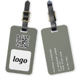 Logotyp QR-Grönt för säljfrämjande åtgärder för fö Bagagebricka<br><div class="desc">Enkel logotyp och QR-koddesign för ditt företag. Ersätt logotyp-, QR-måladress-URL:en och namn och adress-informationen med din egen - eller lämna den tomma baksidan. Ändra bakgrunden färg från sidans grönt i designen verktyg för att anpassa. Perfekt för att vara en marknadsföringspost till ge för kunder, kunder och anställda, samt för affärsresor...</div>