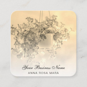 *~* Logotyp QR Guld Blommigt Flower Hanging Petuni Fyrkantigt Visitkort