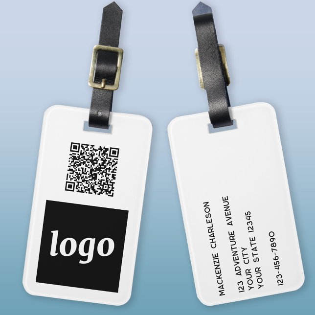 Logotyp QR-kod - Affärsfrämjande Bagagebricka (Logo QR code with custom text business promotional luggage tag)