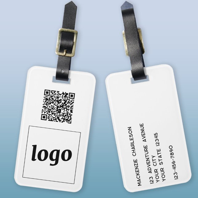 Logotyp QR-kod - Affärsfrämjande Bagagebricka (Logo QR code with custom text business promotional luggage tag)