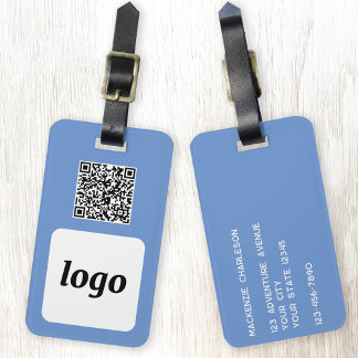 Logotyp QR-kod blå affärsreklam Bagagebricka