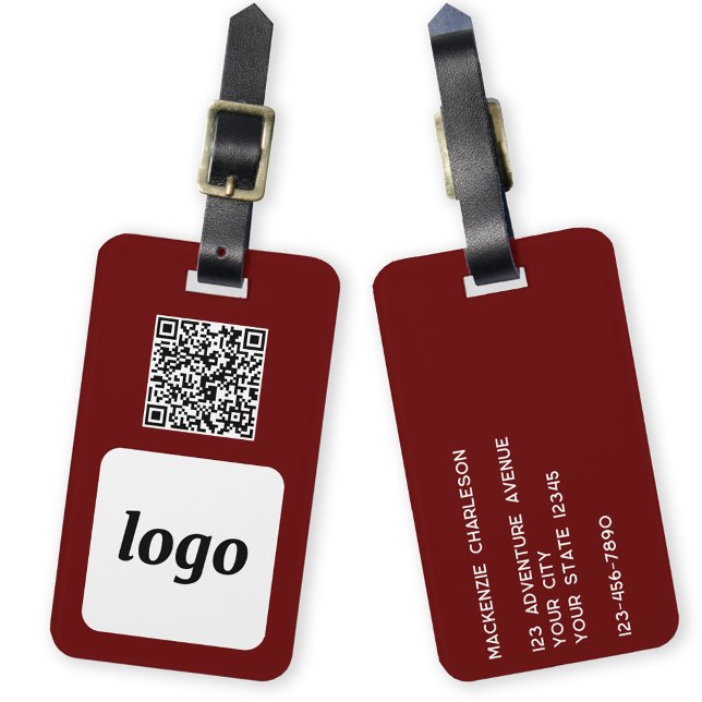 Logotyp QR-kod Burgundy Business Promoting Bagagebricka (Simple logo with QR code business branding promotional luggage tag)