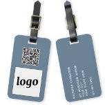 Logotyp QR-kod Dusty Blue Grått Business Promotion Bagagebricka<br><div class="desc">Enkel logotyp och QR-koddesign för ditt företag. Ersätt logotyp-, QR-måladress-URL:en och namn och adress-informationen med din egen - eller lämna den tomma baksidan. Ändra bakgrunden färg från dammigt blått grått i designen verktyg för att anpassa den. Perfekt för att vara en marknadsföringspost till ge för kunder, kunder och anställda, samt...</div>