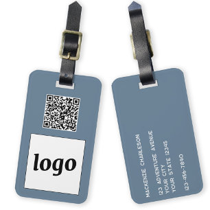 Logotyp QR-kod Dusty Blue Grått Business Promotion Bagagebricka