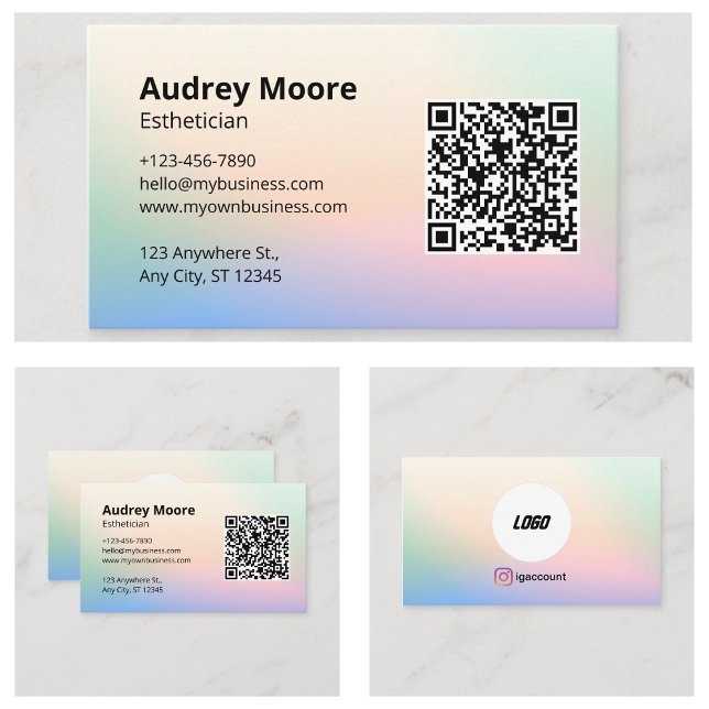 Logotyp QR-kod Estetiker Vattenfärg Visitkort (Logo QR Code Esthetician Watercolor Business Card
)