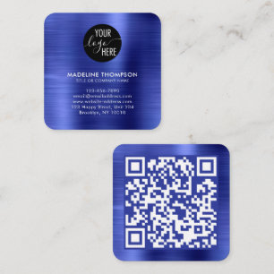 Logotyp QR-kod för borstad metallisk blå företagsf Fyrkantigt Visitkort