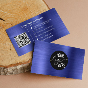 Logotyp QR-kod för borstad metallisk blå företagsf Visitkort