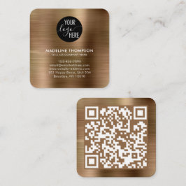 Logotyp QR-kod för företaget Brushed Metallic Guld Fyrkantigt Visitkort
