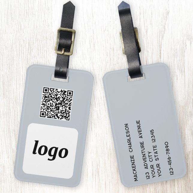 Logotyp QR-kod Ljust Blue Business Promotive Bagagebricka (Logo with QR code and custom text promotional business branding luggage tag)