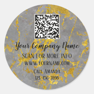 Logotyp QR-kod Marknadsför Online Shop Marble Guld Runt Klistermärke