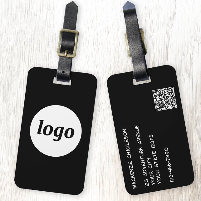 Logotyp QR-kod Minimalist Black Business Bagagebricka (Logo QR code business promotional personalized luggage tag)