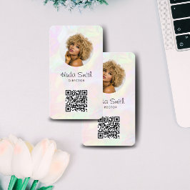 Logotyp QR-kod och foto-iridescent HoloGraply Girl Visitkort