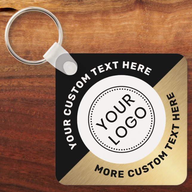 Logotyp QR-kod och svartvit gyllene övertoning Nyckelring (Framsida)