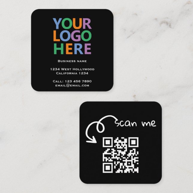 Logotyp QR-kod och text anpassad personlig Fyrkantigt Visitkort (Fram/baksida)