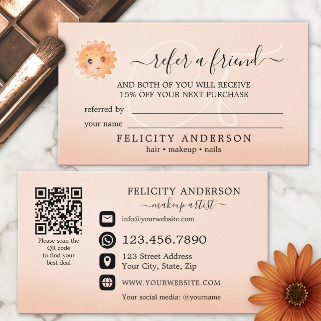 Logotyp QR-kod Peach Beauty Rekommendationskort Rabattkort (Skapare uppladdad)