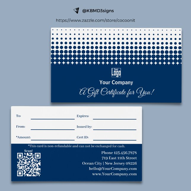 Logotyp QR-kod Promo Blue White Gift Certificate Visitkort (Logo QR Code Promo Blue White Gift Certificate, 3.5x2,  Track.ID, Professional)