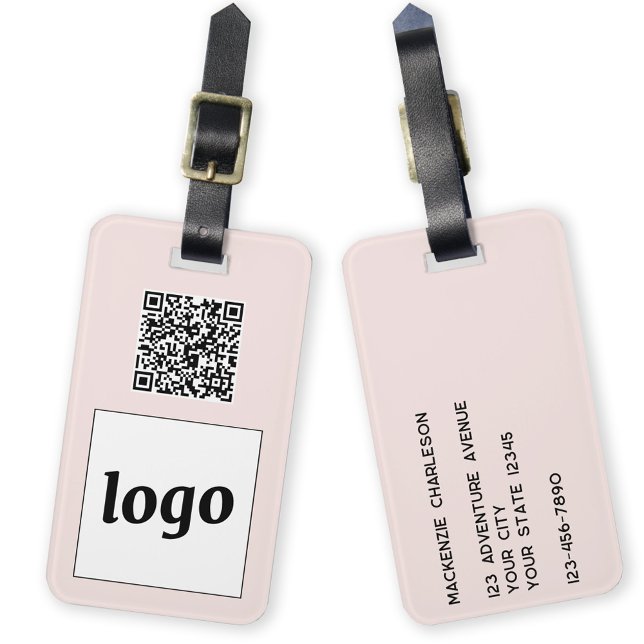 Logotyp QR-kod  Rosa Business Promoting Bagagebricka (Logo QR code with custom text business promotional luggage tag)