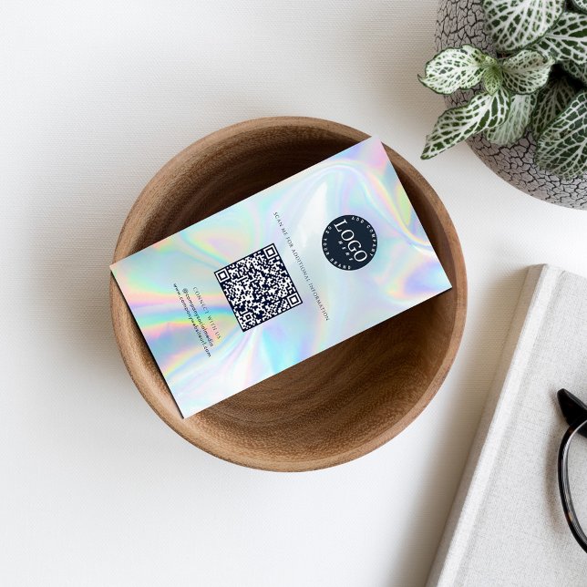 Logotyp QR-kod Social Media Iridescent Visitkort (QR Code Holographic Company Logo Business Card)