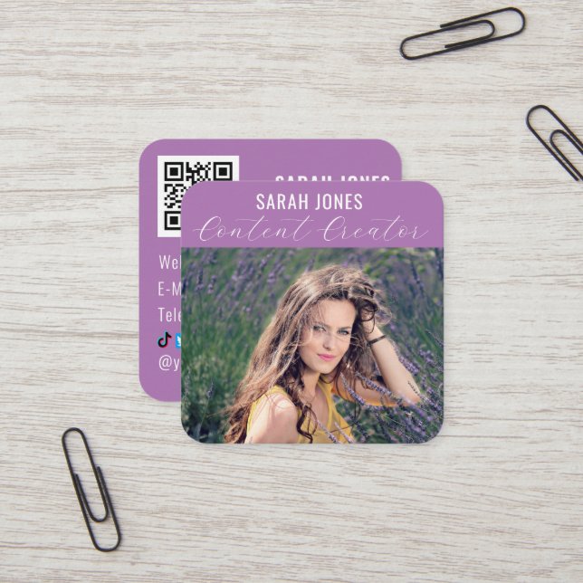 Logotyp QR-kodinfluencer Social Media Fyrkantigt Visitkort (Fram/Back In Situ)