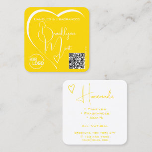 Logotyp QR-kodmall Kalligrafi Gult Heart Fyrkantigt Visitkort