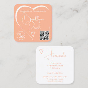 Logotyp QR-kodmall Kalligrafi Orange Heart Fyrkantigt Visitkort