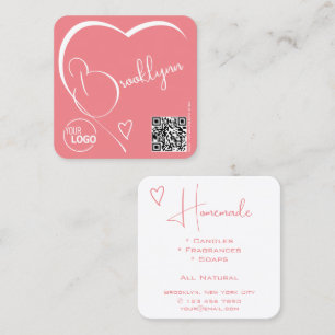 Logotyp QR-kodmall Kalligrafi Rosa hjärta Fyrkantigt Visitkort