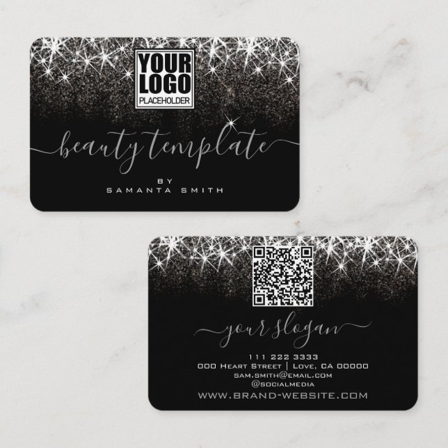 Logotyp QR-kodmall Luminous Platinum Silver Visitkort (Fram/baksida)