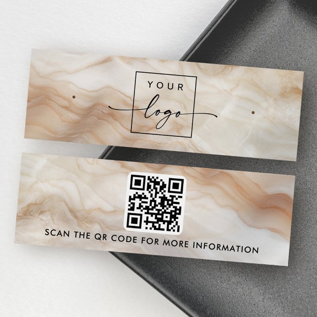 Logotyp QR-kodmarble-visning-kort Litet Visitkort (Logo QR code marble look stud earring display card)