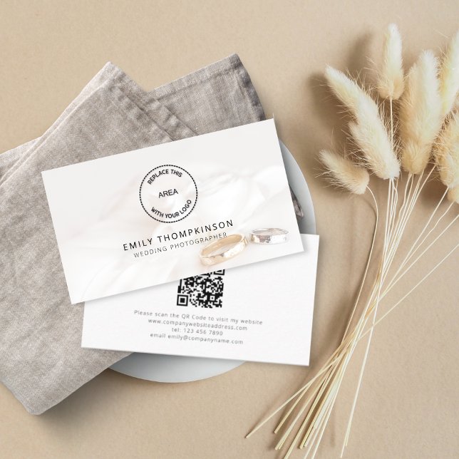 Logotyp QR-kodsfotoöverlägg för Bröllop-fotograf Visitkort (Skapare uppladdad)